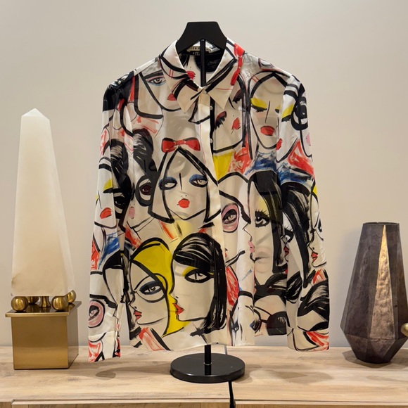 Alice + Olivia Tops - Alice + Olivia Abstract Face Print Shirt